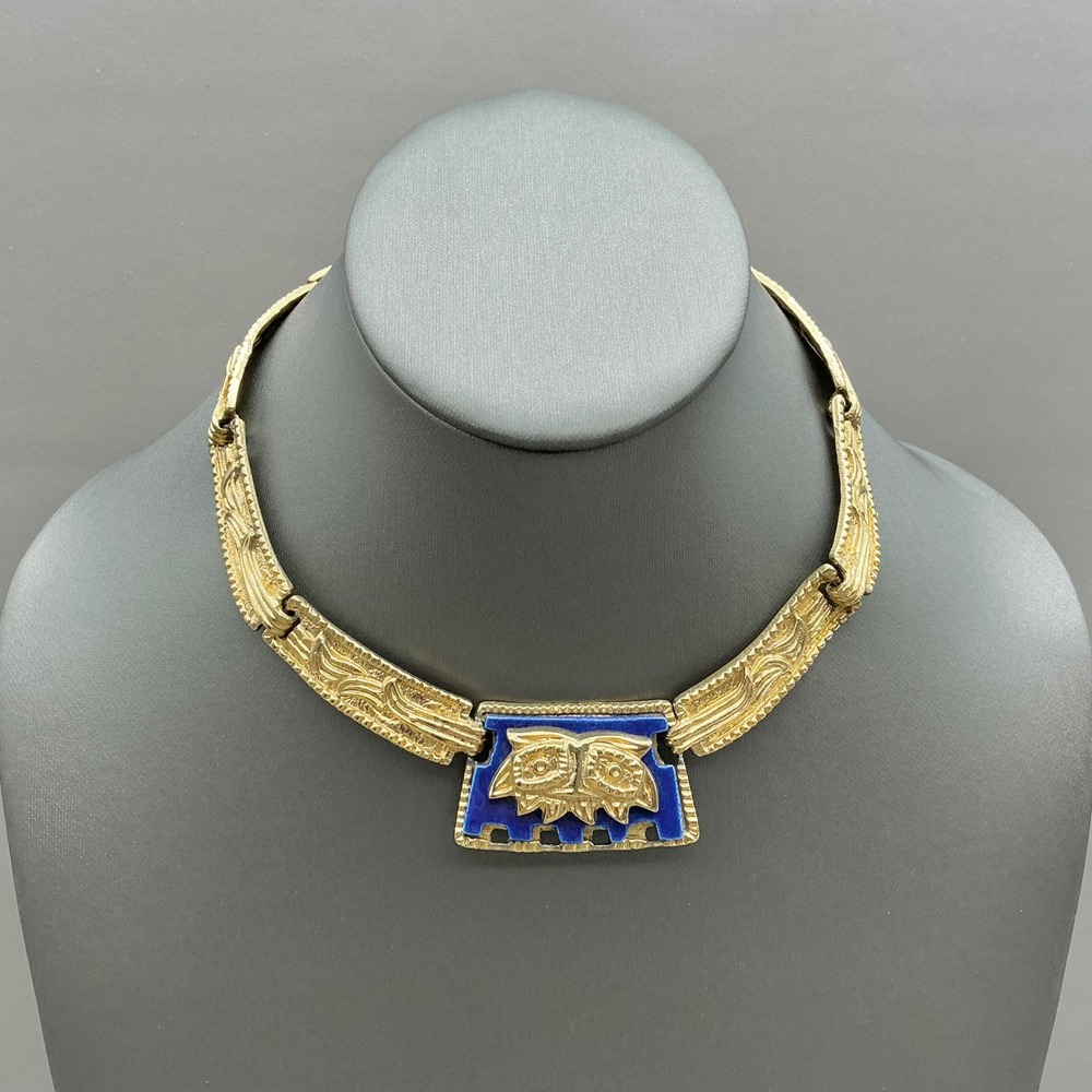 Salvador‎ Teran For Marbel Gold Plated Aztec Mayan Mask Vintage Choker 16 Inch